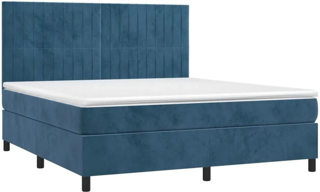 vidaXL Boxspringbett mit Matratze in Dunkelblau, Hybridbett aus Samt mit LED-Unterbettbeleuchtung und USB-Anschluss, B/T: 160 x 200 cm - Bild 1