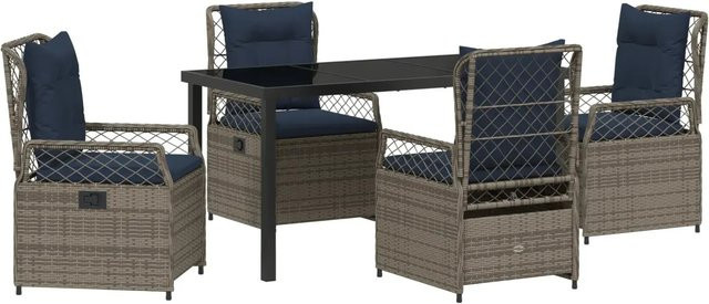 vidaXL Garten Essgruppe 5-teilig aus Poly-Rattan in Grau mit Glastisch - Bild 1