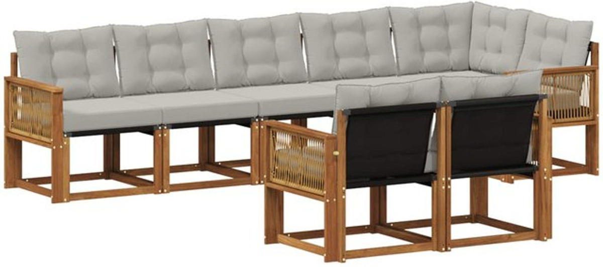 vidaXL Outdoor-Sofagarnitur aus Akazie mit 8-teiligem Kissen-Set in Natur und Grau - Bild 1