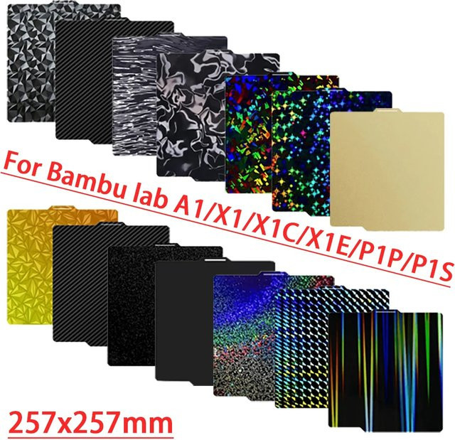 Bambu Lab Bauplatte mit PEI-Textur für P1S, P2S, A1 und X1C, Federstahl-Druckplatte für Bambu Lab X1 Carbon und P1P, B/T: 257 x 257 mm - Bild 1