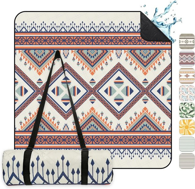 Sekey Picknickdecke im Boho-Stil, wasserdichte Campingdecke und Stranddecke, Multicolor, B/T/H: 200 x 200 cm - Bild 1