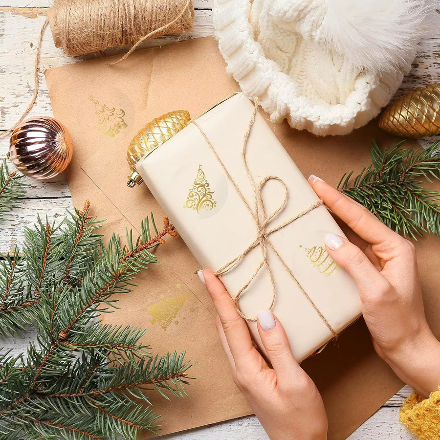 500 Stück Frohe Weihnachten Aufkleber transparent und gold, selbstklebende Siegel Etiketten für Scrapbooking mit Durchmesser: 2,5 cm - Bild 2