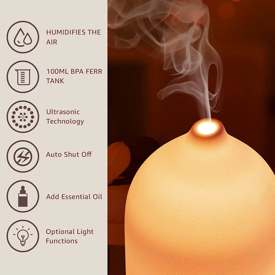 Luckima Keramik-Aroma-Diffusor mit Ultraschall-Luftbefeuchter und 7-Farben-Nachtlicht, Weiß/Mehrfarbig, 100 ml - Bild 2