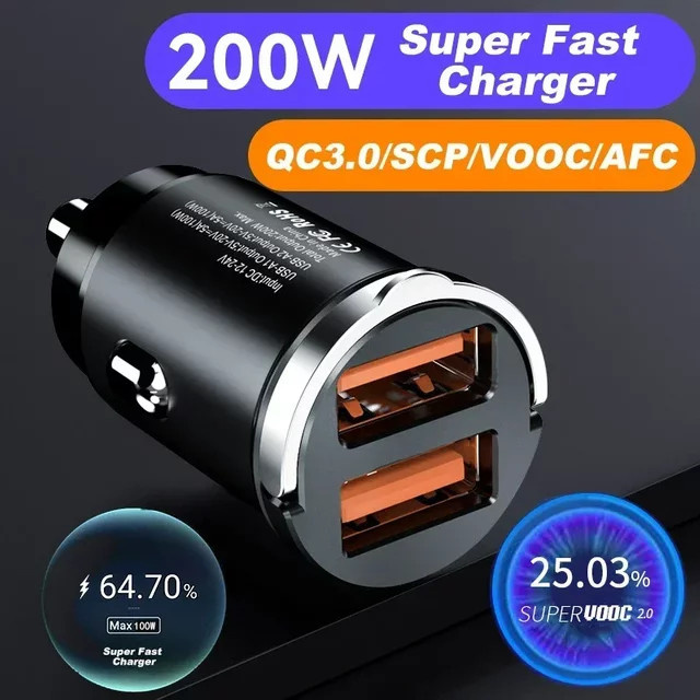 Mini USB Auto-Ladegerät 200 W Dual Port Ultra Schnellladegerät für 12-24 V in Schwarz - Bild 1