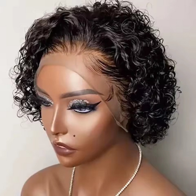 Doralia Pixie Cut Perücke, Echthaar, kurze lockige Wasserwelle, Bob - Bild 1