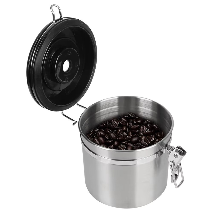 Luftdichter Kaffeebehälter aus Edelstahl in Silber mit CO2-Ventil und auslaufsicherem Deckel zur Aufbewahrung von Kaffeebohnen - Bild 4
