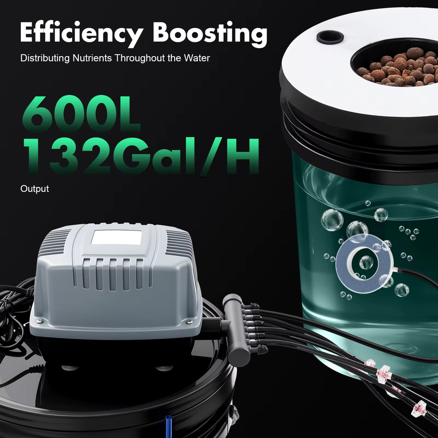 Bymaocar 7-Eimer DWC Hydroponik-System mit Luftpumpe für Blattgemüse, Schwarz - Bild 4