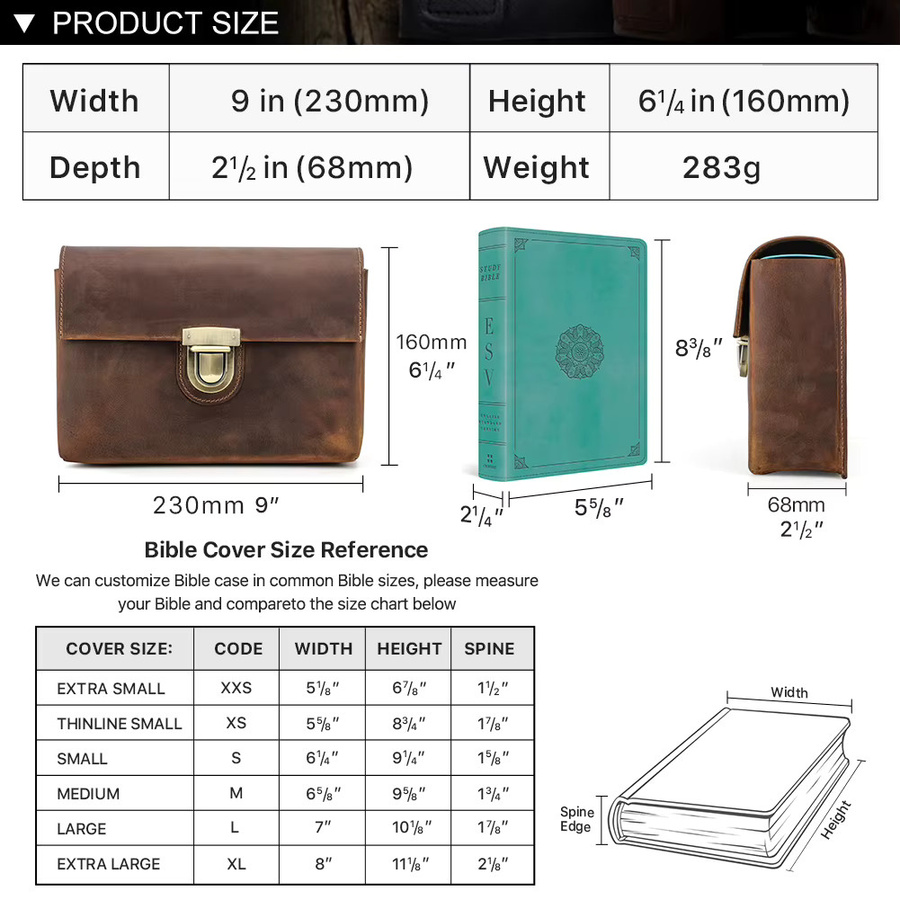 Echte Leder-Bibelhülle als tragbare Buchhülle und Kirchen-Clutch-Tasche in Braun - Bild 5