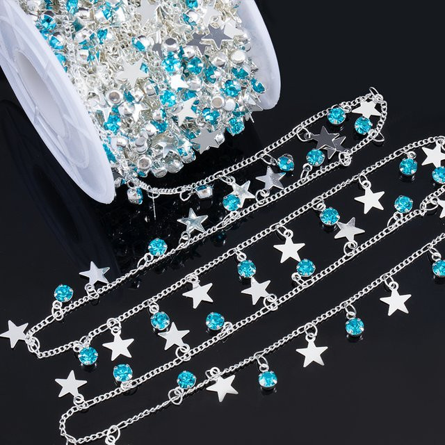 Anhänger Stern, Blau, Glas, Strass, Kupfer, Silber, Kristall - Bild 1