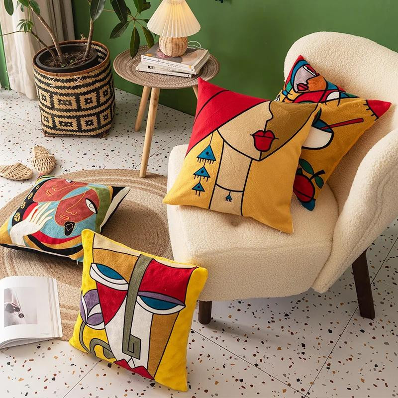 Abstrakter Kissenbezug von Yiran Furniture mit Picasso Graffiti Kunstmalerei, Mehrfarbig, B/H: 45 x 45 cm - Bild 3