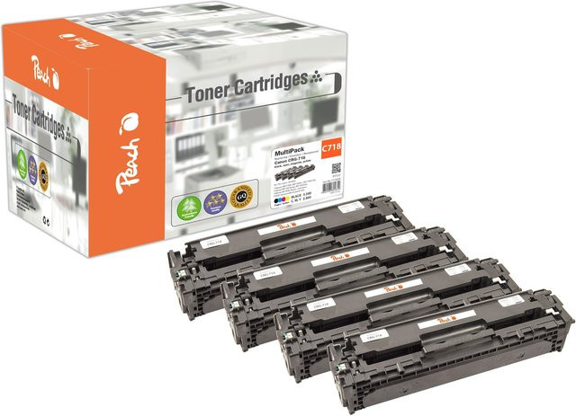 Peach Toner-Kartuschen-Set für Canon 718, 4er-Pack (Schwarz, Cyan, Magenta, Gelb), wiederaufbereitet, kompatibel mit Canon i-SENSYS LBP-7200 und LBP-7200c - Bild 1