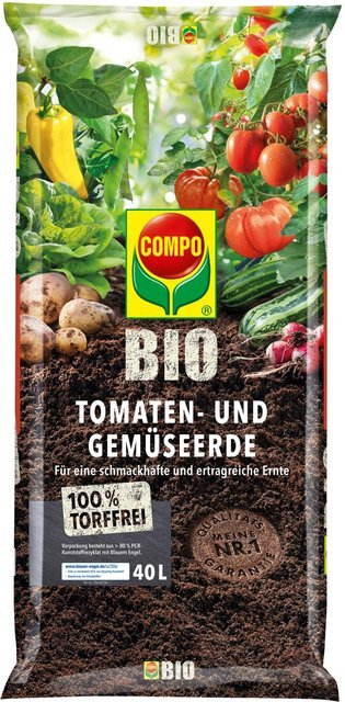 Compo Bio Torffreie Tomaten- und Gemüseerde für Gemüsebeet, Gewächshaus, Balkon und Terrasse, 40 l - Bild 1