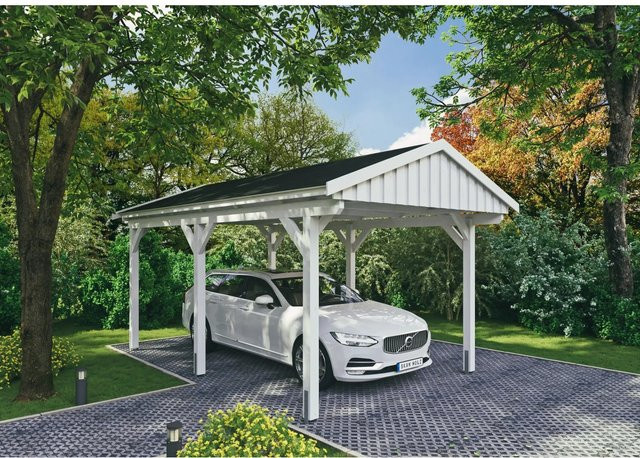 Skan Holz Carport Fichtelberg aus Fichte in Weiss mit spitzer Dachform, B/T: 317 x 566 cm, Höhe: 303 cm - Bild 1