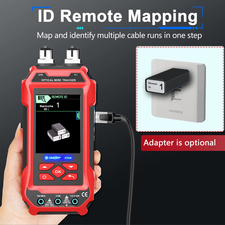 TOOLTOP 4-in-1 Netzwerkkabeltester in Rot mit optischem Leistungsmesser, Multimeter, VFL und PoE-Tester für Strukturverkabelung - Bild 5