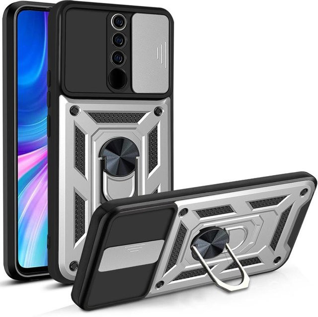 Stoßfeste Panzerhülle für Xiaomi Redmi Note 8 Pro und Redmi Note 8 mit Autohalterung und Kameraschutz in Silber - Bild 1