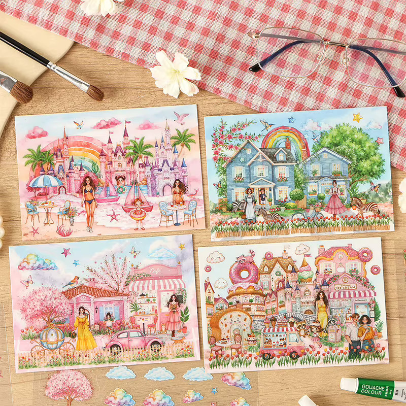 Mr. Paper Kawaii Landschafts-Scrapbook-Aufkleber mit Motiv aus Meer, Schloss und Garten, 3 Blatt, Multicolour - Bild 1