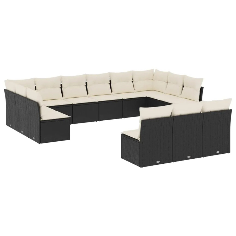 vidaXL 13-tlg. Garten-Sofagarnitur Modell 5 in Schwarz aus Poly-Rattan mit Kissen und U-Form für Terrasse und Garten - Bild 2