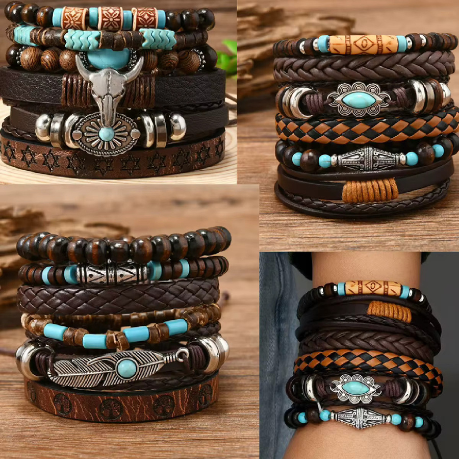 LUOBOTOU Armbänder, Leder, Bunt, Vintage, Unisex - Bild 1