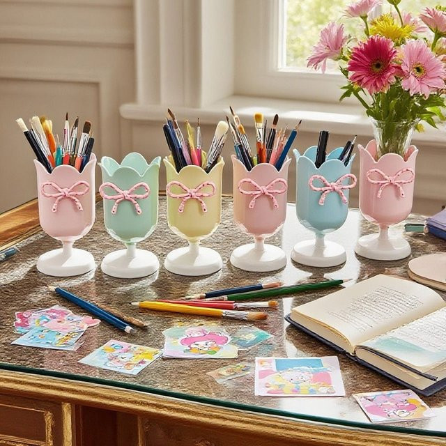 Multifunktionaler Stifthalter in Tulpenform aus Kunststoff, blauer Desktop-Organizer für Büro und Schule - Bild 1
