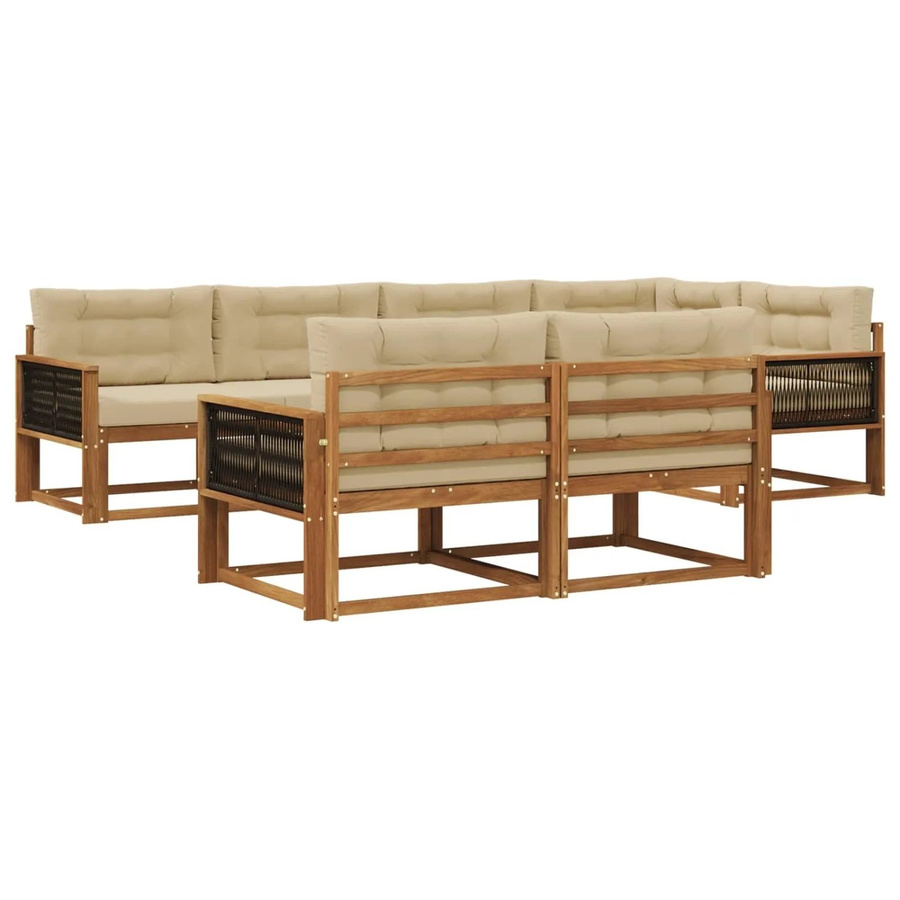 vidaXL Outdoor-Sofagarnitur in L-Form aus Akazienholz mit Kissen in Beige und Natur - Bild 2