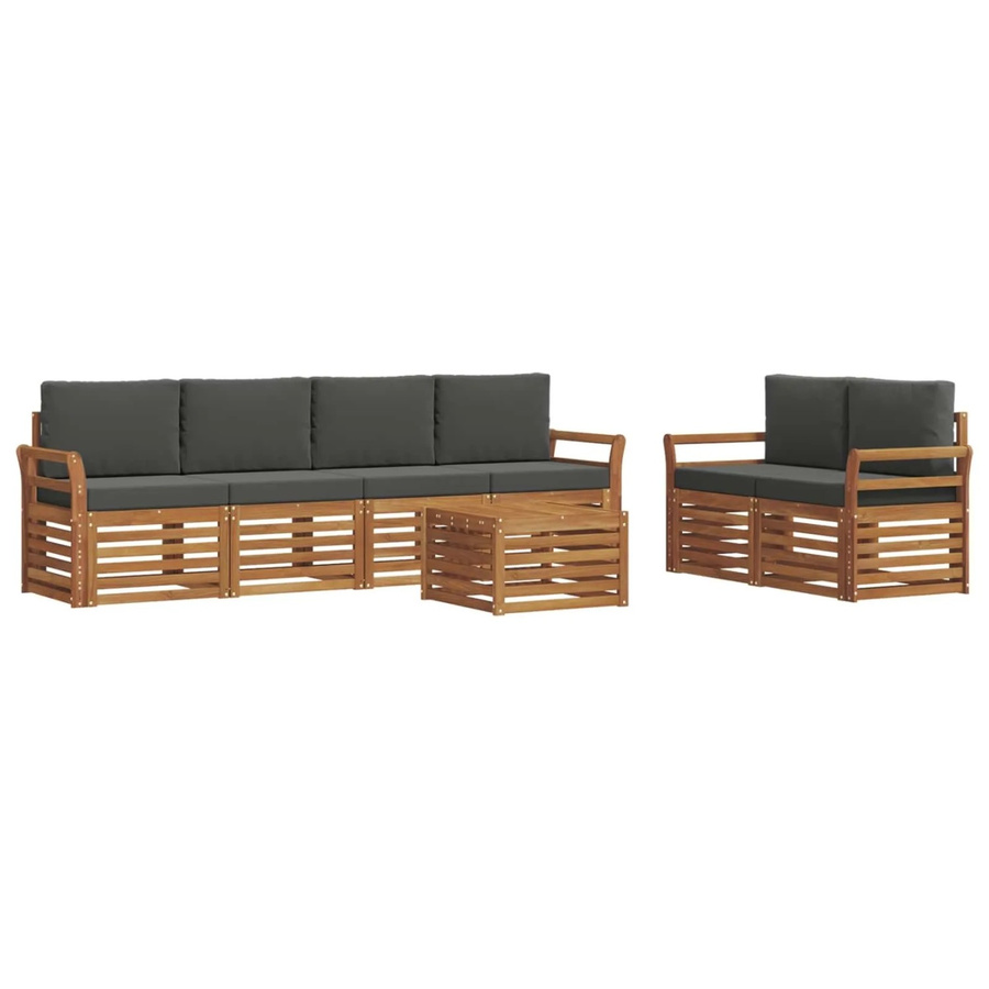 vidaXL 7-teilige Sofagarnitur aus Massivholz Akazie in Natur und Anthrazit mit Tisch und Kissen im modernen Latten-Design - Bild 2