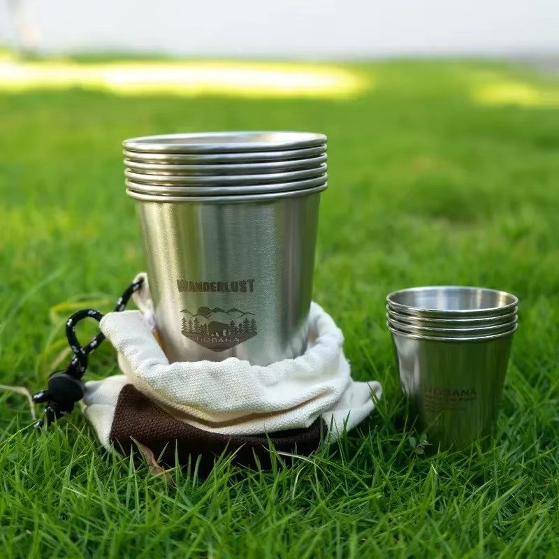 CLS&NOBANA Outdoor Becher-Set aus Edelstahl 304 in Silber für Camping und Wandern - Bild 2