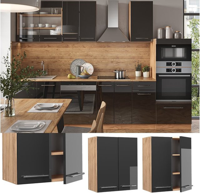 Vicco Hängeschrank Fame-Line Küchenschrank in Anthrazit und Eiche Hochglanz, Breite: 60 cm - Bild 1
