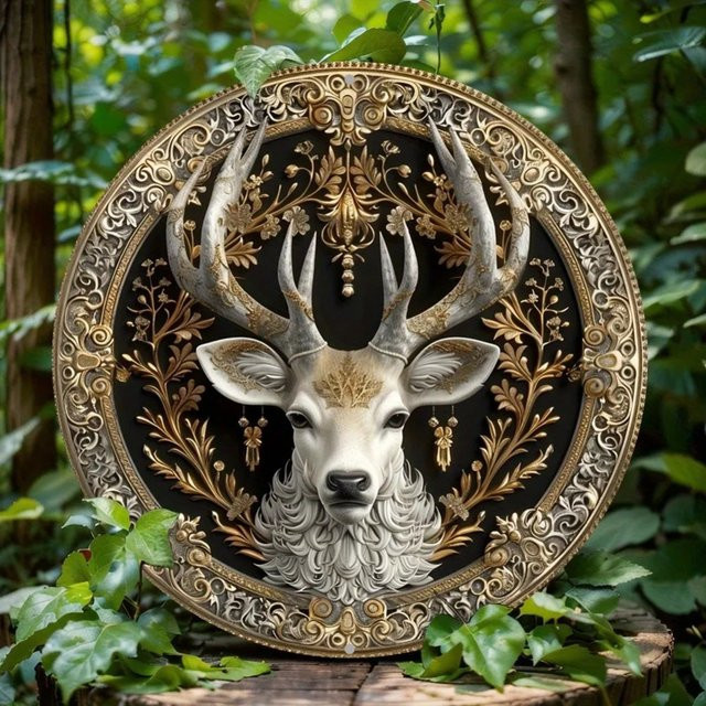 Potdemiel Metalldekorationsplatte mit Hirschkopf-Design in Mehrfarbig, runde Wanddekoration Durchmesser: 20 cm - Bild 1