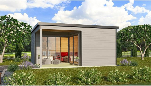 Lasita Holz-Gartenhaus Domeo 6 Loggia mit Flachdach in Lichtgrau, B/T: 500 x 500 cm - Bild 1