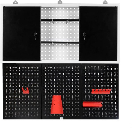 XPOtool Werkzeugwand und Werkzeugschrank Set aus Stahl für Werkstatt und Garage, Rot-Schwarz, H x B x T: 190 x 120 x 60 cm