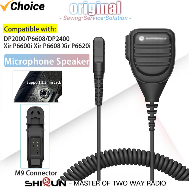 Motorola Walkie Talkie Mikrofon mit Lautsprecher M9 Anschluss und Big PTT in Schwarz kompatibel mit XiR P6600 DP2000 P6608 DP2400 Radio Zubehör - Bild 1