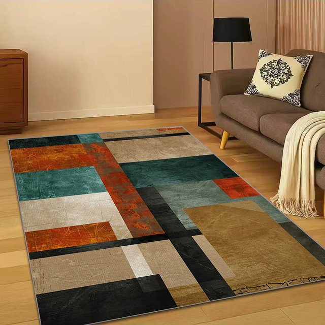 VIKAMA Geometrischer Teppich in Rot und Schwarz, rutschfest und modern für Wohnzimmer oder Schlafzimmer - Bild 1