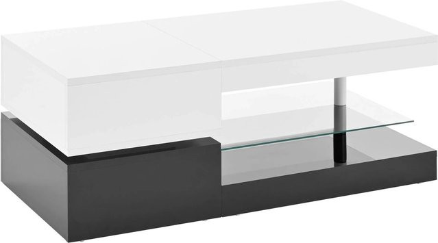 okwish Couchtisch mit LED-Beleuchtung, App- und Bluetooth-Steuerung sowie Glasablage in Weiß und Schwarz, B/T/H: 90 x 45 x 35,5 cm - Bild 1