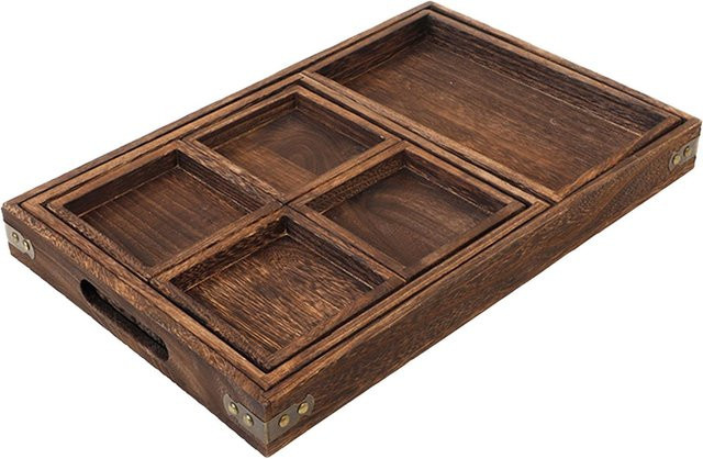 CosyHome Retro Tee-Tablett aus Massivholz, rechteckiges Serviertablett - Bild 1
