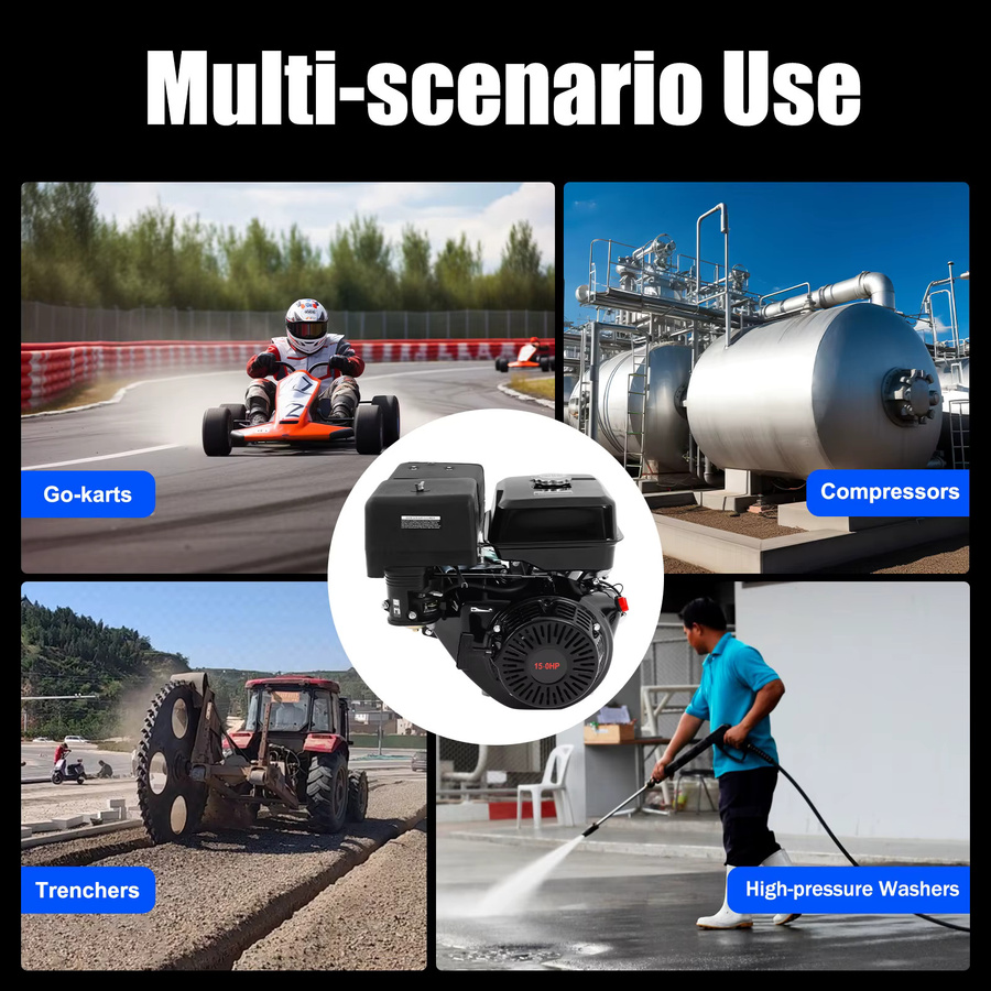Bymaocar 15 PS Benzinmotor mit 420 cm³ OHV 4-Takt Einzylinder in Schwarz, 8800 W Nennleistung, 9700 W Maximalleistung, luftgekühlt mit 6,5 L Kraftstofftank und Ölalarm - Bild 4