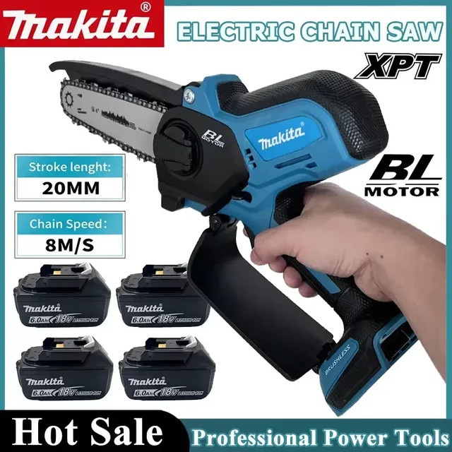 Makita 18V Akku-Kettensäge Mini Tragbare 6-Zoll Holzfällersäge Blau - Bild 1