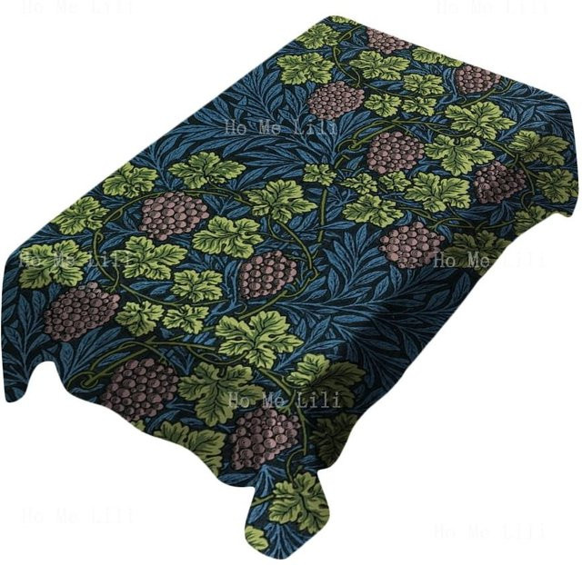 Rechteckige Tischdecke von Fancy Style Studio mit William Morris Weintraubenmuster im Jugendstil, floral, mehrfarbig, pflegeleicht und wasserabweisend, B/T: 140 x 140 cm - Bild 1