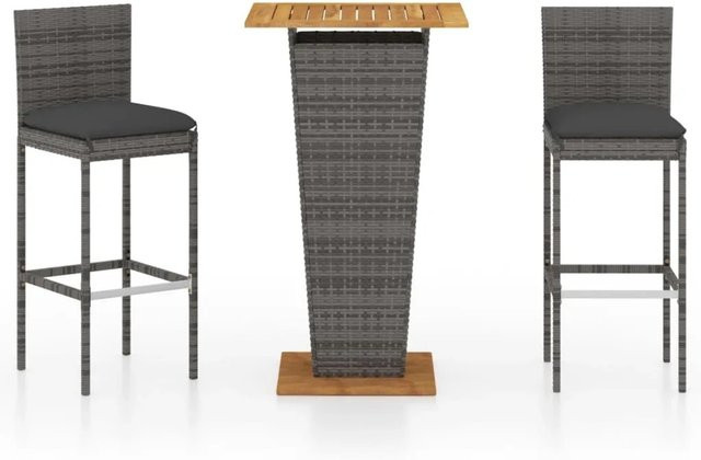 vidaXL 3-tlg Gartenbar-Set aus Poly Rattan und massivem Akazienholz in Grau und Anthrazit mit Kissen - Bild 1