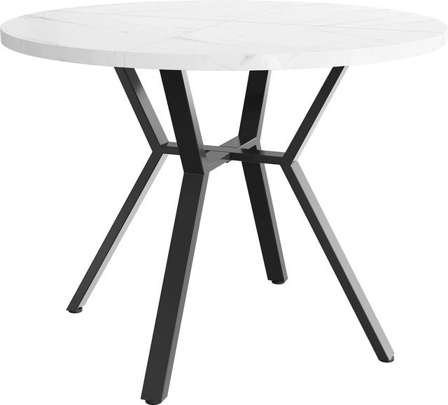 Merax Runder Esstisch in Marmoroptik mit X-Gestell, Durchmesser: 100 cm, Höhe: 75 cm, Schwarz/Weiß - Bild 1