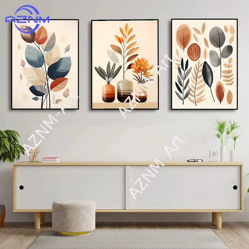 Potdemiel Retro Leinwandbild mit Blättern und Vase in abstrakter Floral-Optik, mehrfarbig, Wandkunst für dein Wohnzimmer - Bild 2