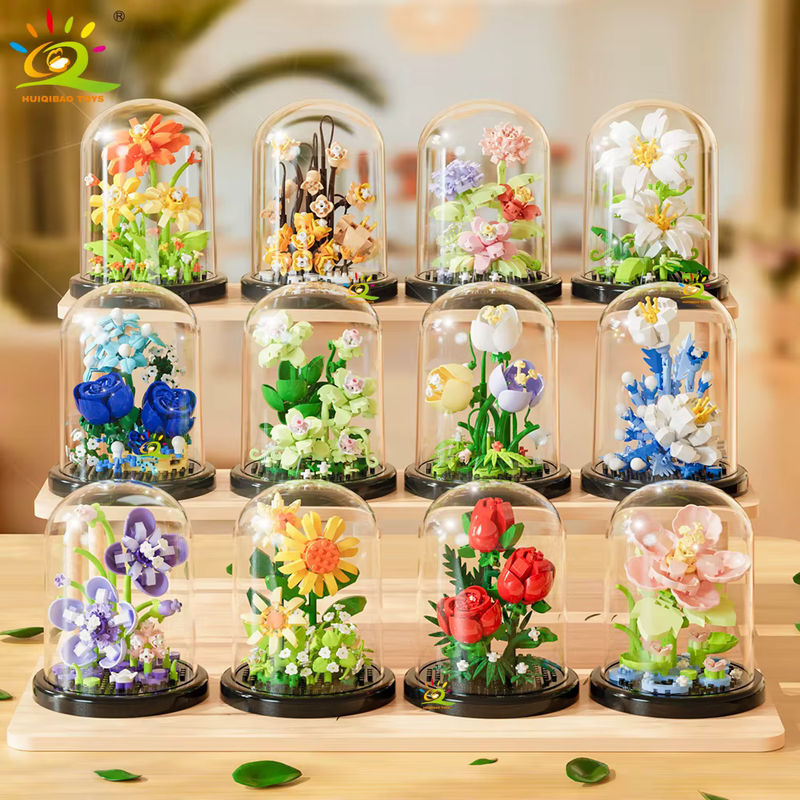 HUIQIBAO MOC Ewiges Bouquet Display Box Micro Bausteine Blumen Modell DIY Dekoration Multicolor - Bild 2