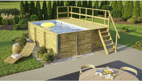 WEKA Massivholzpool 595 rechteckiger Aufstellpool in Blau Mosaik, B/T/H: 315 x 309 x 116 cm - Bild 1