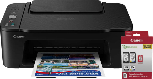 Canon PIXMA TS3750i Inkjet-Multifunktionsdrucker mit Wi-Fi, Drucken, Scannen und Kopieren inklusive einem Satz Reservepatronen in Schwarz und Fotopapier - Bild 1