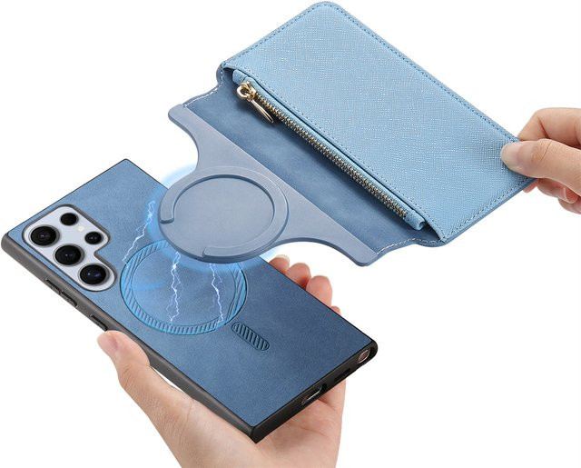 2-in-1 Magnetische Ledertasche mit abnehmbarem Reißverschluss-Kartenfach für Samsung S25 Ultra S24 FE S23 Plus A16 A06 A56 A26 A36 Cover in Gelb oder Blau - Bild 1