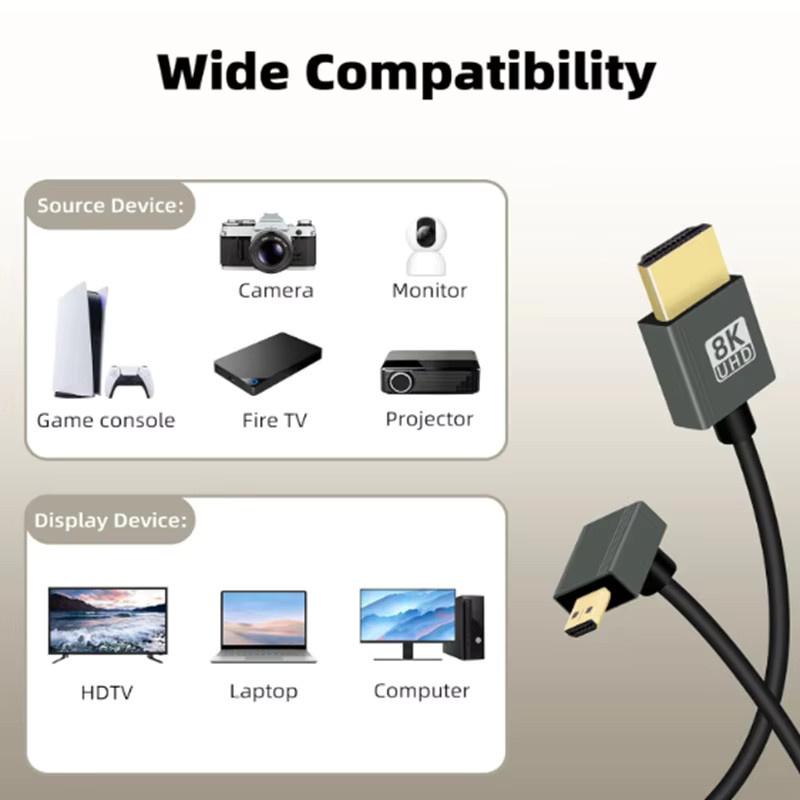 AXONUS Micro-HDMI-zu-HDMI-Spiralkabel in Schwarz, 8K HDMI 2.1 Hochgeschwindigkeitskabel mit 48 Gbit/s, unterstützt 8K bei 60 Hz und 4K bei 120 Hz, 90 Grad Winkel - Bild 3