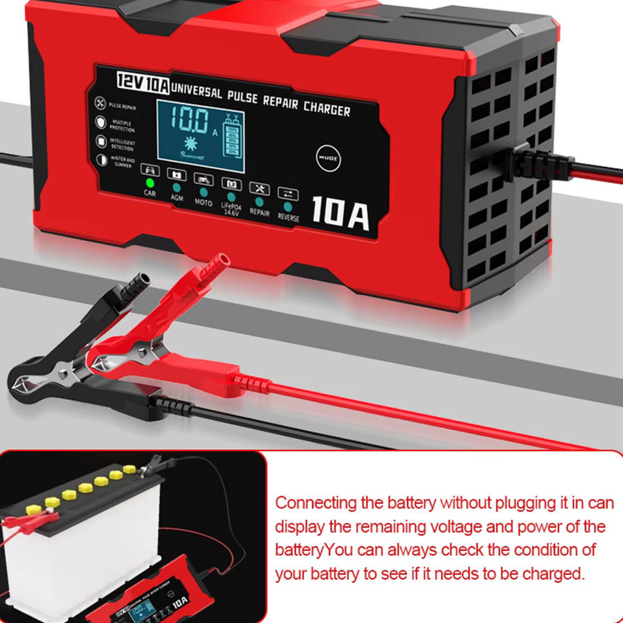 Intelligentes Auto Batterie Ladegerät mit Digitalem LCD Display für 12 V und 14,6 V Lithium-Eisenphosphat Batterien, 10A, Farbe: Rot - Bild 6