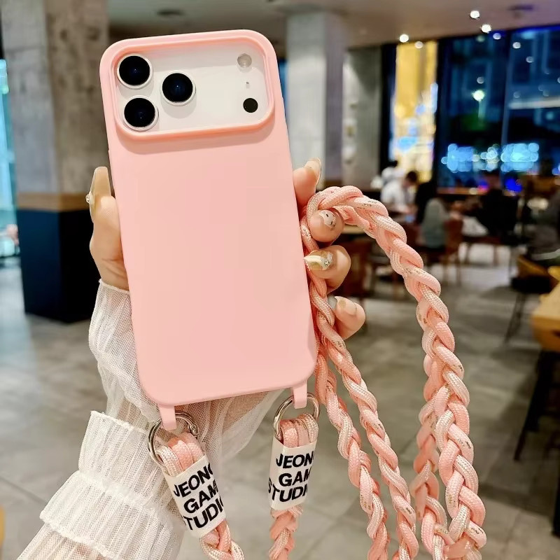 Candy Lanyard Schutzhülle mit geflochtener Umhängekordel für iPhone 11 bis iPhone 16 Pro Max, stoßfeste weiche Handyhülle - Bild 3