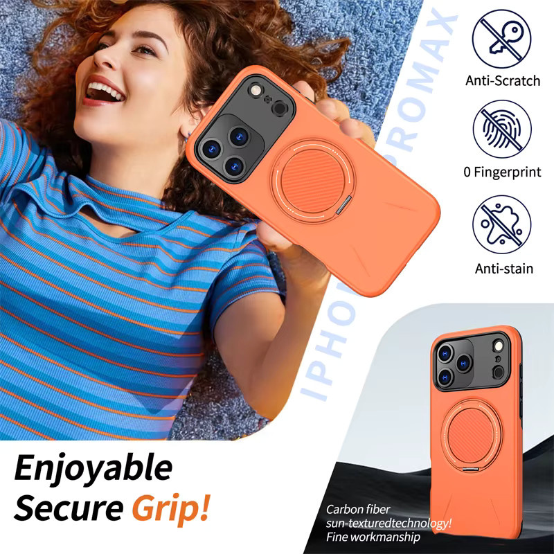 Magnetische Panzerhülle mit 360 Grad Metallringhalter für Apple iPhone 16 E in Schwarz oder Orange - Bild 3