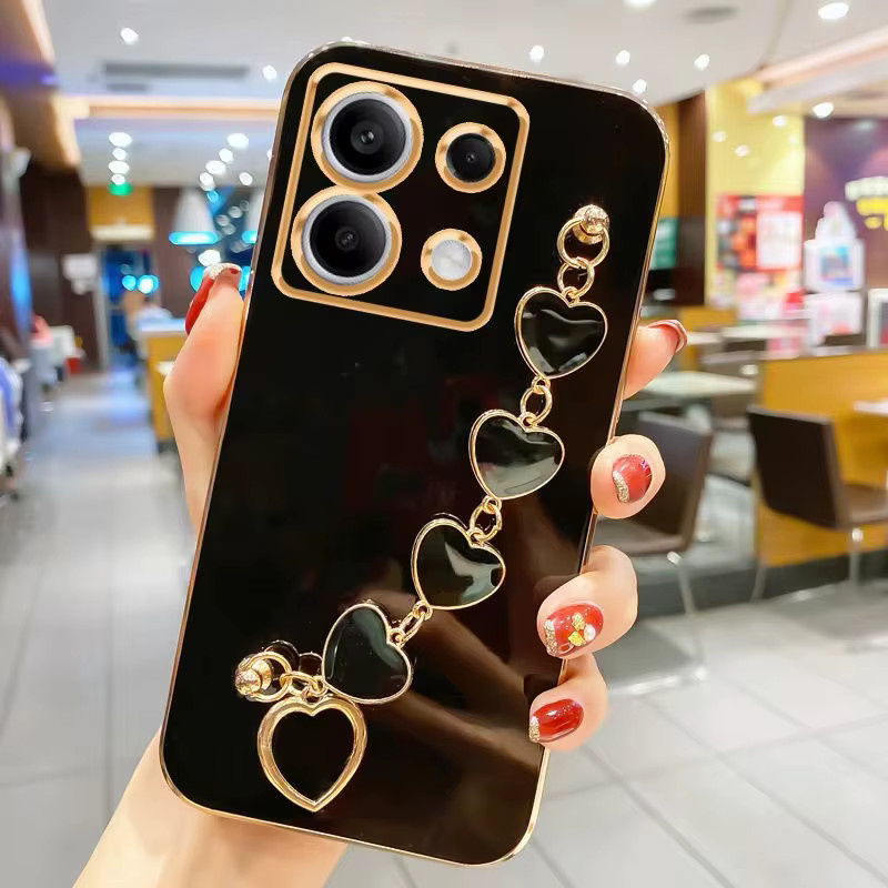 Luxus Handyhülle mit Herz-Armband für Xiaomi 13T 14T Redmi 13C 14C 15C und Note 14 13 12 Pro Plus in Lila - Bild 3