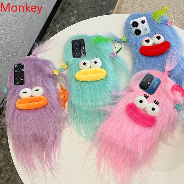Flauschige Plüsch Monster Handyhülle für Xiaomi Redmi und Note Modelle in Lila und Mehrfarbig - Bild 1